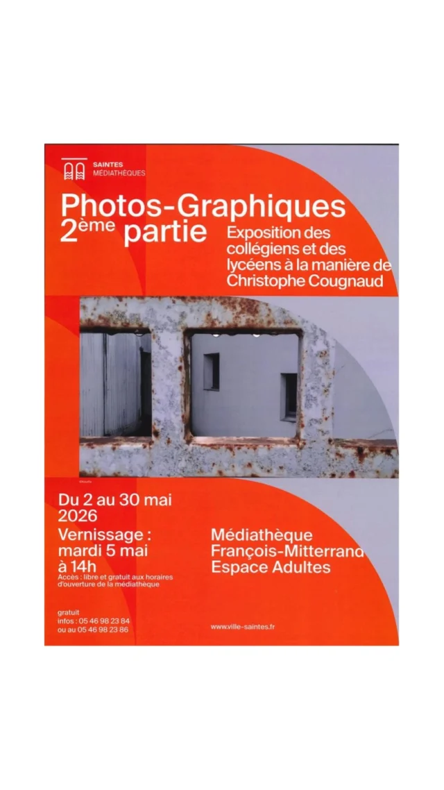 Soutenons les futurs photographes, vous avez jusqu'au 30 mai pour voir leurs œuvres.
les mercredis et samedis de 10h à 18h
les mardis, jeudis et vendredis de 13h30 à 18h

@christophe.cougnaud 

#nouvelleaquitaine_focus_on #nouvelleaquitaine #frenchartist #charentestourisme #charentemaritimetourisme #photographies #saintestourisme #valsdesaintonge