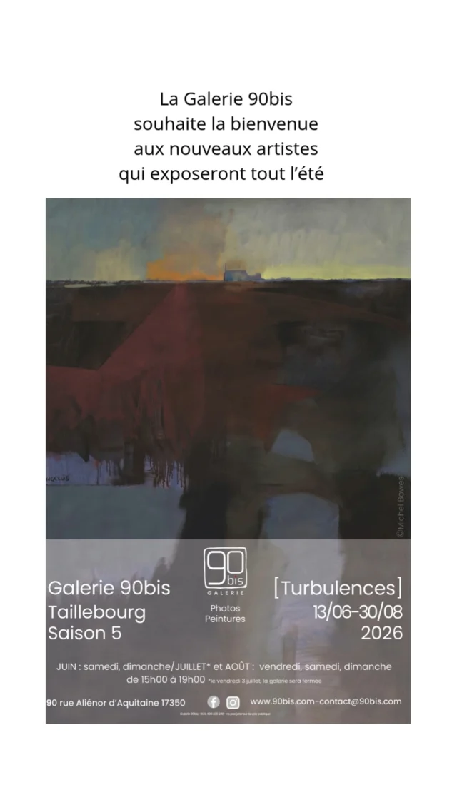 Bienvenue à Alexandra Béghin, Beatrice Torrès, Maeif (Marie France) , François Desportes ,Jean-Pierre Leininger, Michel Bowes, Michel Tabanou, Stéphane Coutelle. 

 @alexandrabeghin @ma.ie.f @michelbowes_buzenval17 @michel.tabanou 
@jeanpierreleininger @stephane_coutelle

#taillebourg17#nouvelleaquitaine_focus_on #charentemaritimetourisme #charentestourisme #frenchartist #charentemaritime #galerie90bis #galeriedartcontemporain